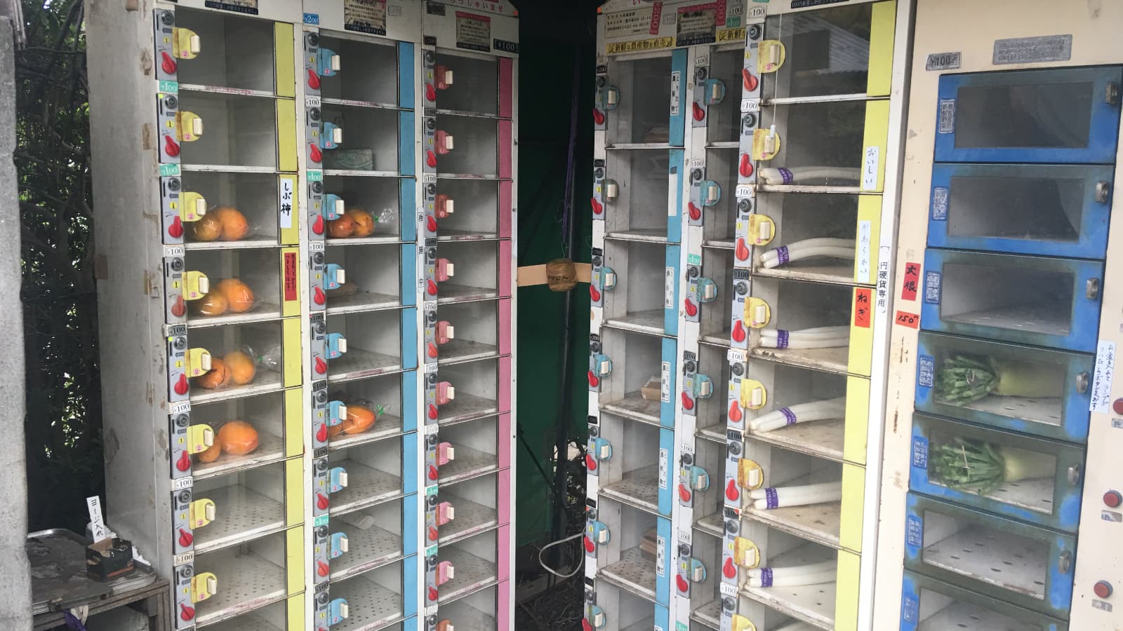 A Tokyo vending machines that sells fresh vegetables from the farm next to it.